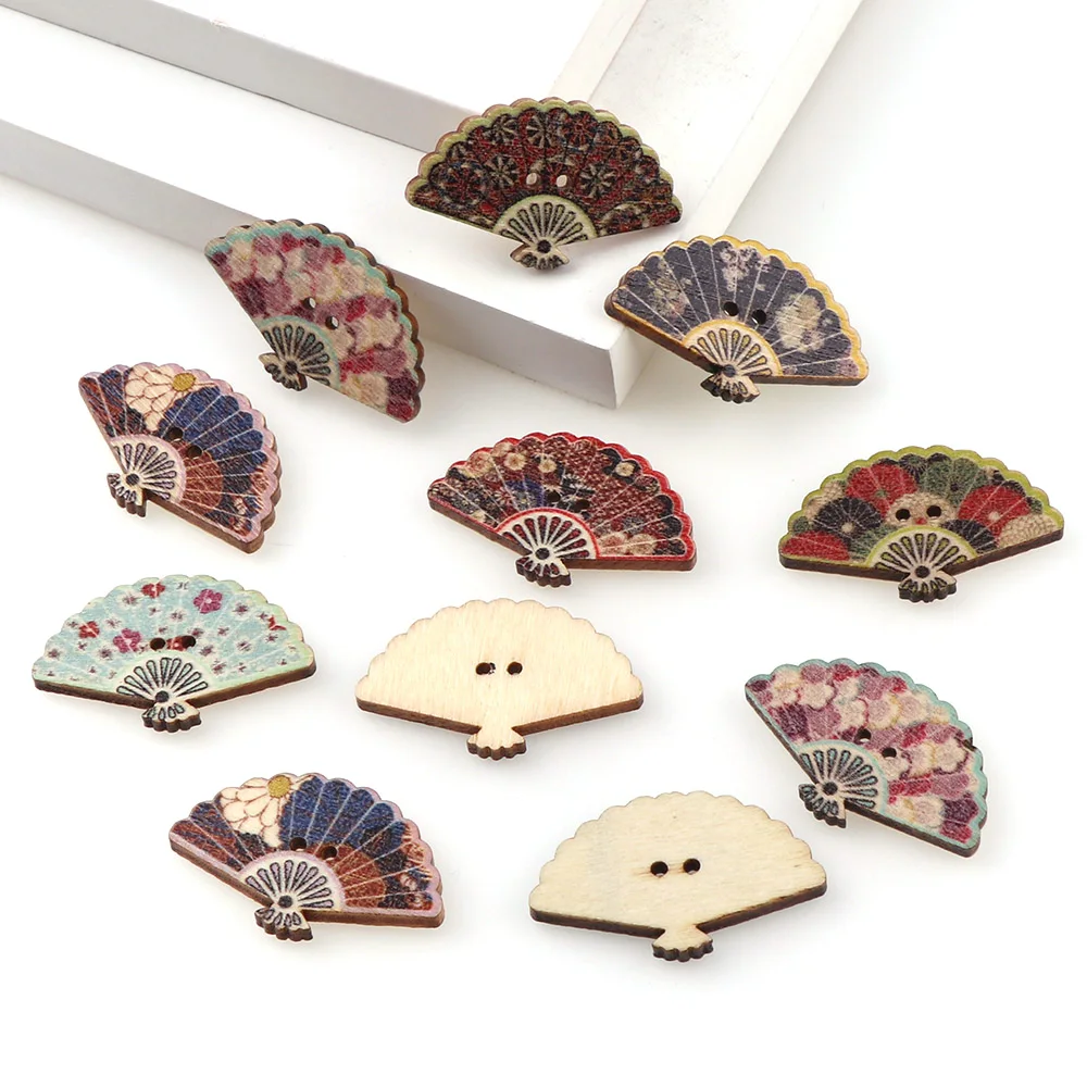 50Pcs Retro Wooden Sewing Buttons Scrapbooking Fan Mixed Two Holes 30 x 18mm Costura Botones Decorate bottoni botoes | Дом и сад