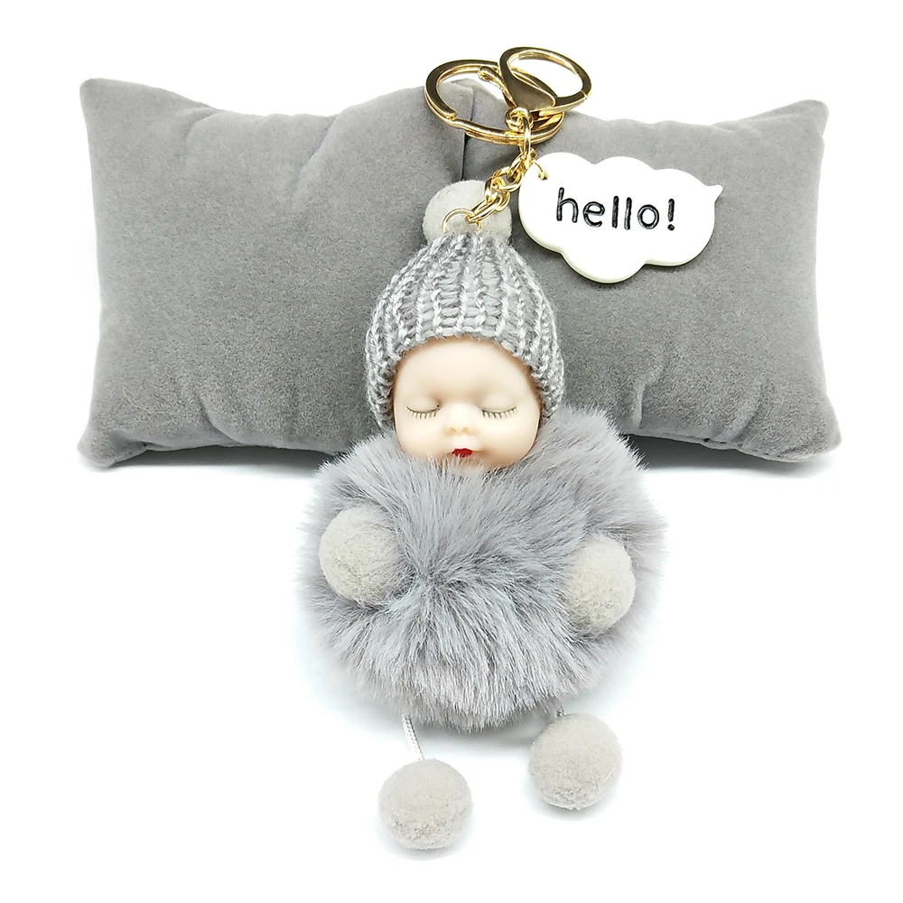 Hello Baby брелок Спящая Детская кукла помпон искусственный кроличий мех шар