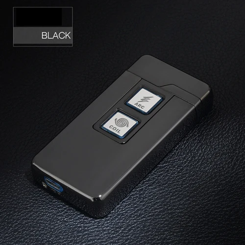 Новинка 2 в 1 Катушка и дуговая Зажигалка Смарт Электронные USB зажигалки двойного назначения сенсорный индукционный зажигания металлический прикуриватель - Название цвета: BLACK