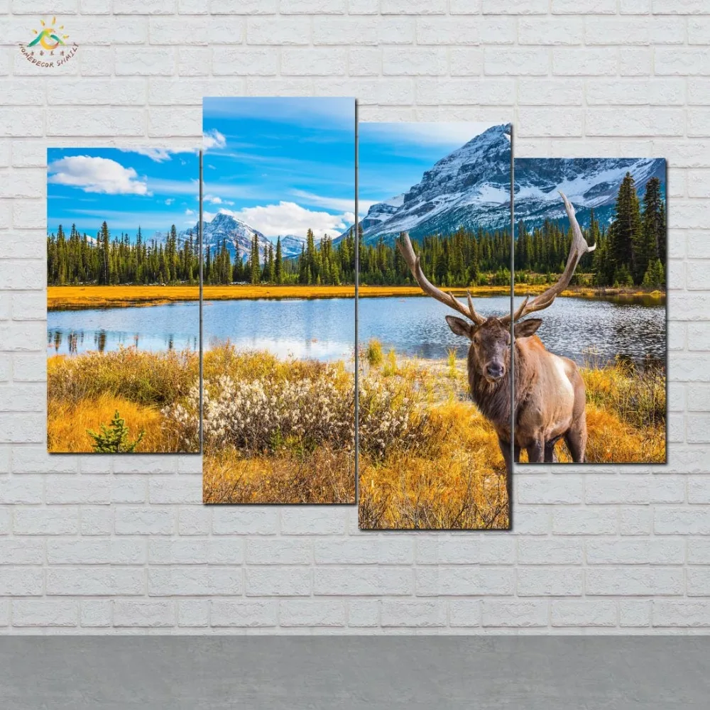 

Elk Nature Animal Wall Art HD Prints Canvas Art Painting Modular Picture And Vintag Poster Canvas Painting Home Decor 4 PIECES