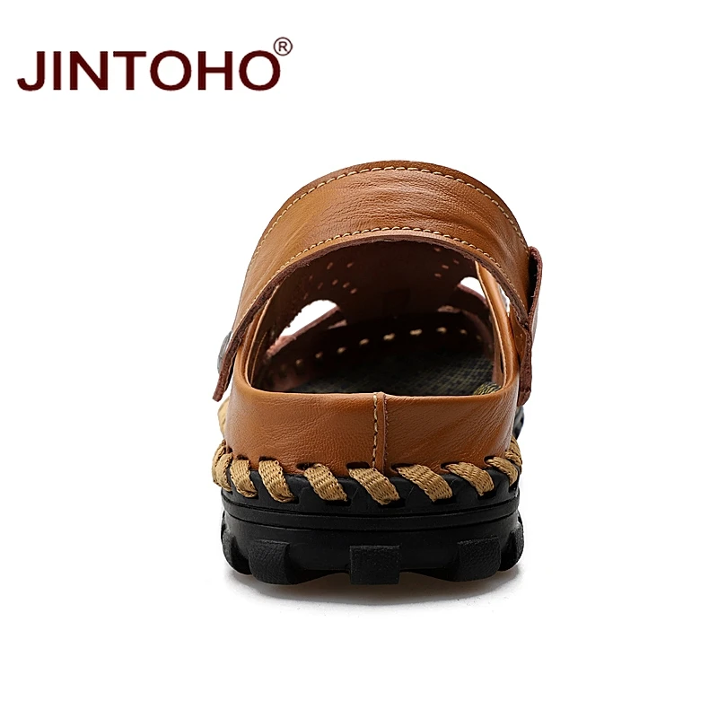 JINTOHO/брендовые высококачественные мужские сандалии из натуральной кожи дышащая