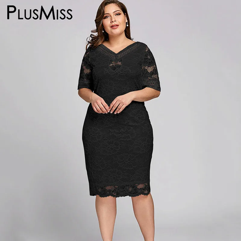 PlusMiss плюс размеры 5XL белый вязаный крючком миди платье Женская одежда большой