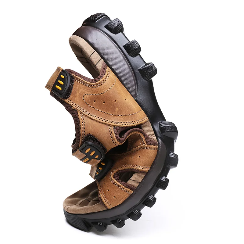 Брендовые летние мужские сандалии из натуральной кожи с дышащей сеткой Мужские