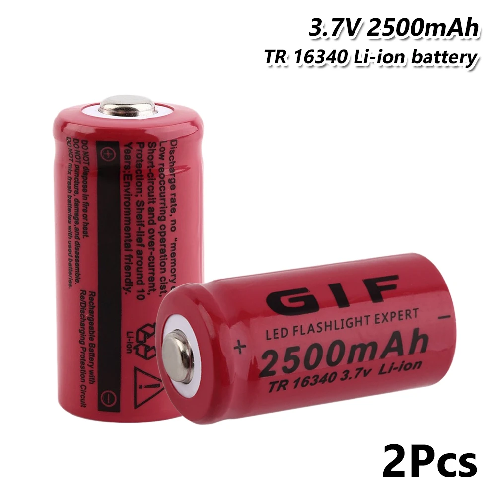 16340 2500mah 3,7 v литий-ионный аккумулятор Lipo для фонарь, электрический игрушечный фонарь светодиодный фонарик перезаряжаемый аккумулятор GIF 16340 - Цвет: 2 Pcs