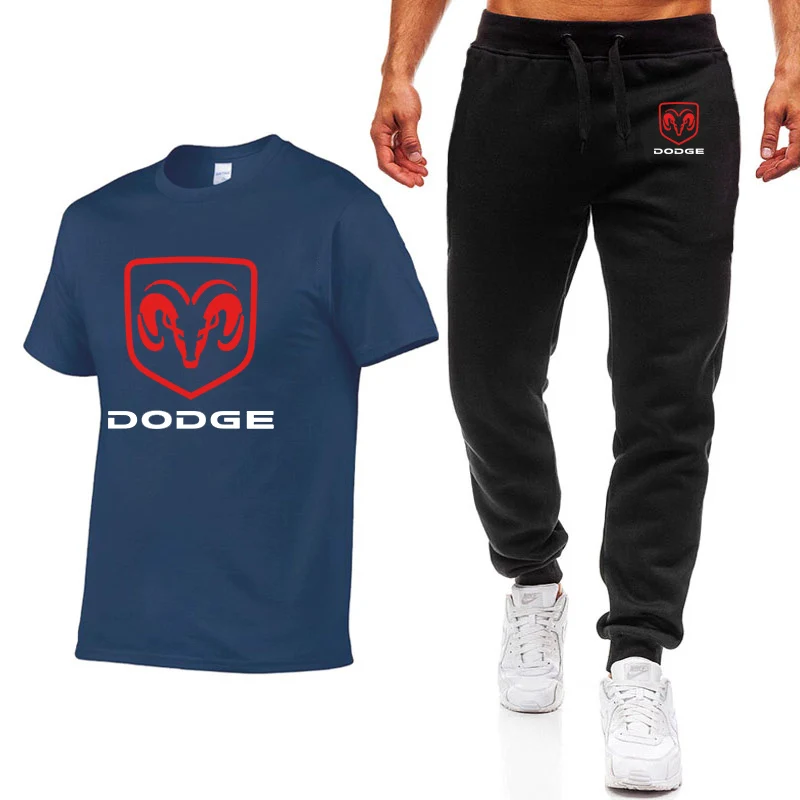 Модные летние мужские футболки Dodge Car с принтом логотипа хип-хоп, повседневная хлопковая футболка с коротким рукавом высокого качества, штаны, костюм, мужская одежда