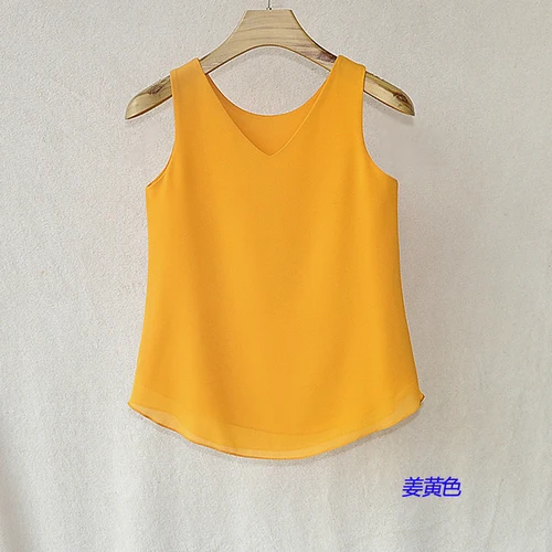 Ginger yellow Модный женский бренд, летние сексуальные топы без рукавов с v-образным вырезом, шифоновая блузка размера плюс XXL, яркие цвета - Цвет: Ginger yellow