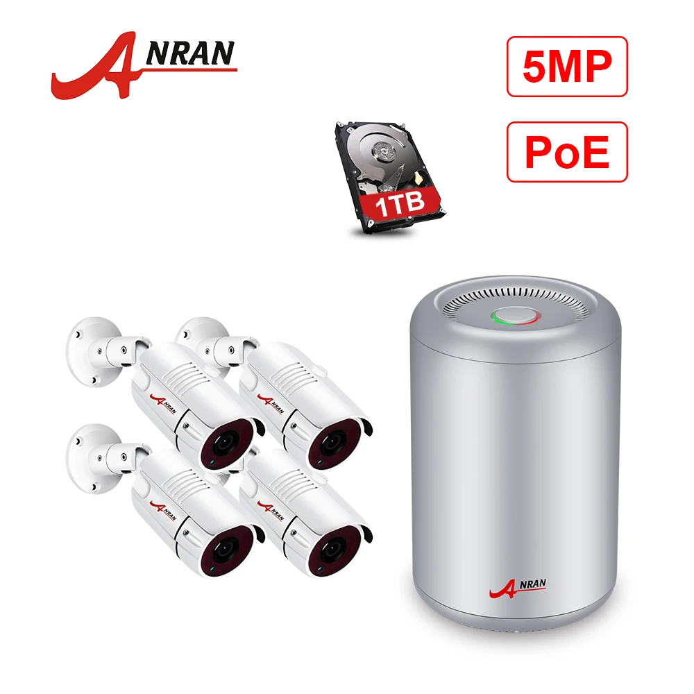 ANRAN камера безопасности Система POE 4CH H.265 NVR 5MP камера безопасности ночное видение HD уличная система видеонаблюдения