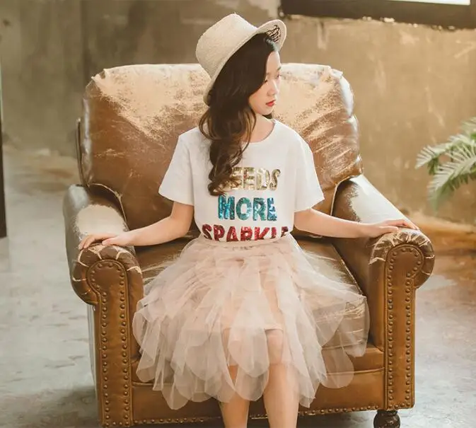 Комплекты для девочек коллекция 2019 года летний топ подростков + фатиновая юбка