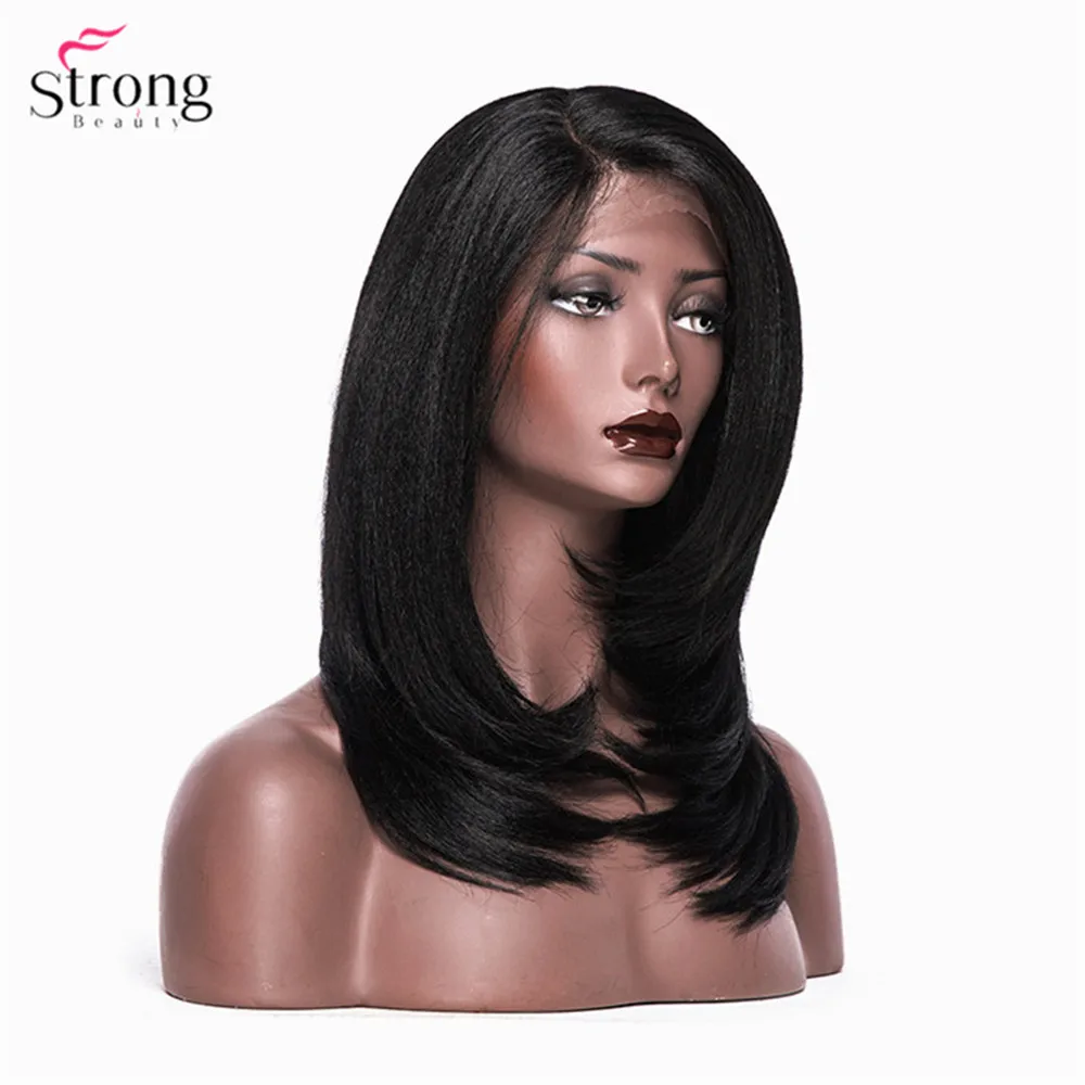 StrongBeauty синтетические парики на шнурках спереди для женщин черные длинные Yaki прямой многослойный парик в Африканском и американском стиле