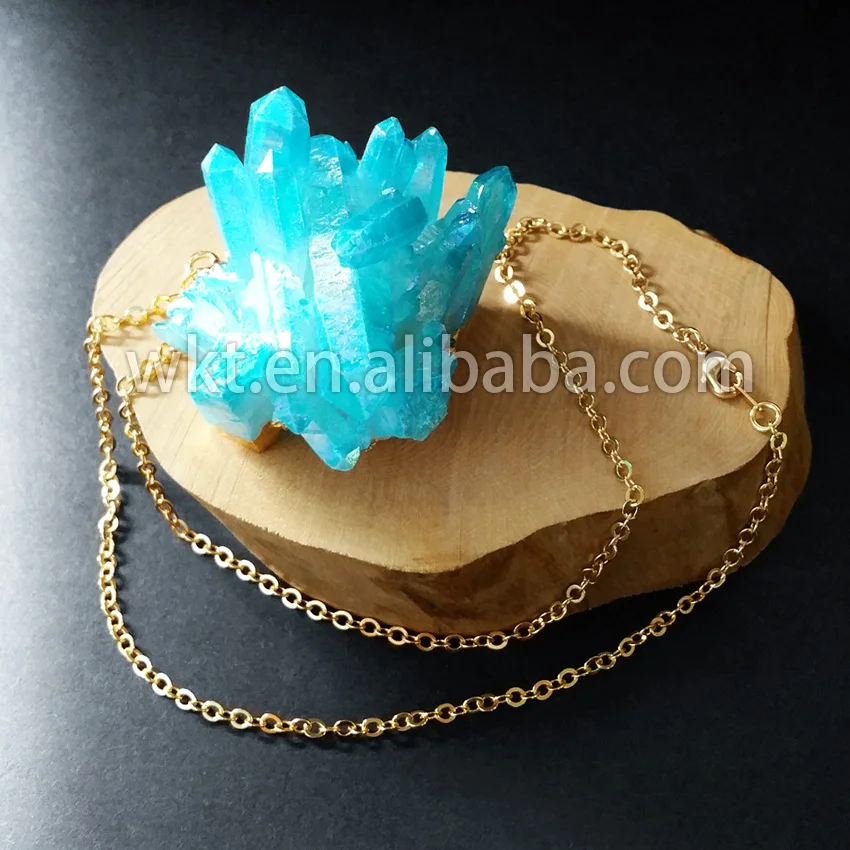 Ожерелье натуральный аура Аква кварц кластера WT N497 опт|natural crystal necklace|aqua auracrystal aura |