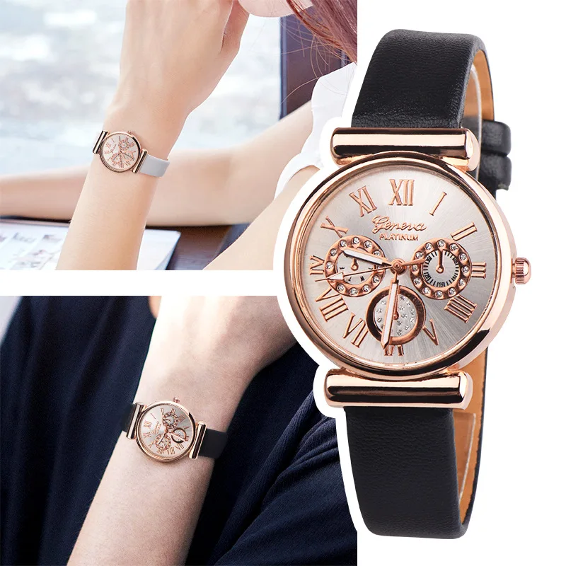 Новые модные женские часы с кожаным ремешком Женские Кварцевые аналоговые