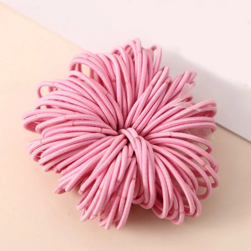 Pink 100 шт./лот, эластичные резинки для волос карамельного цвета 3 см для девочек, детские резинки для волос, резинки для волос «конский хвост», Детские аксессуары для волос - Цвет: Pink