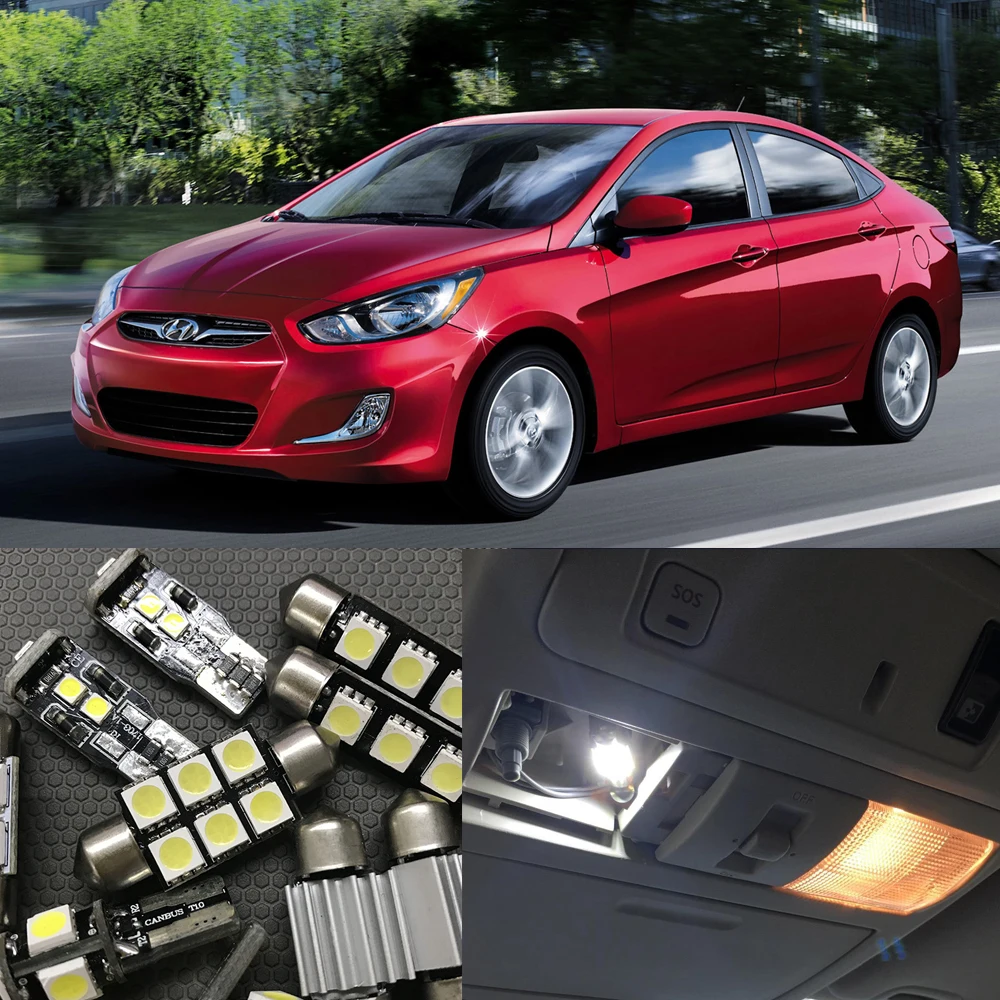 10x Светодиодная лампа для номерного знака + подсветка салона комплект Hyundai Accent 2012