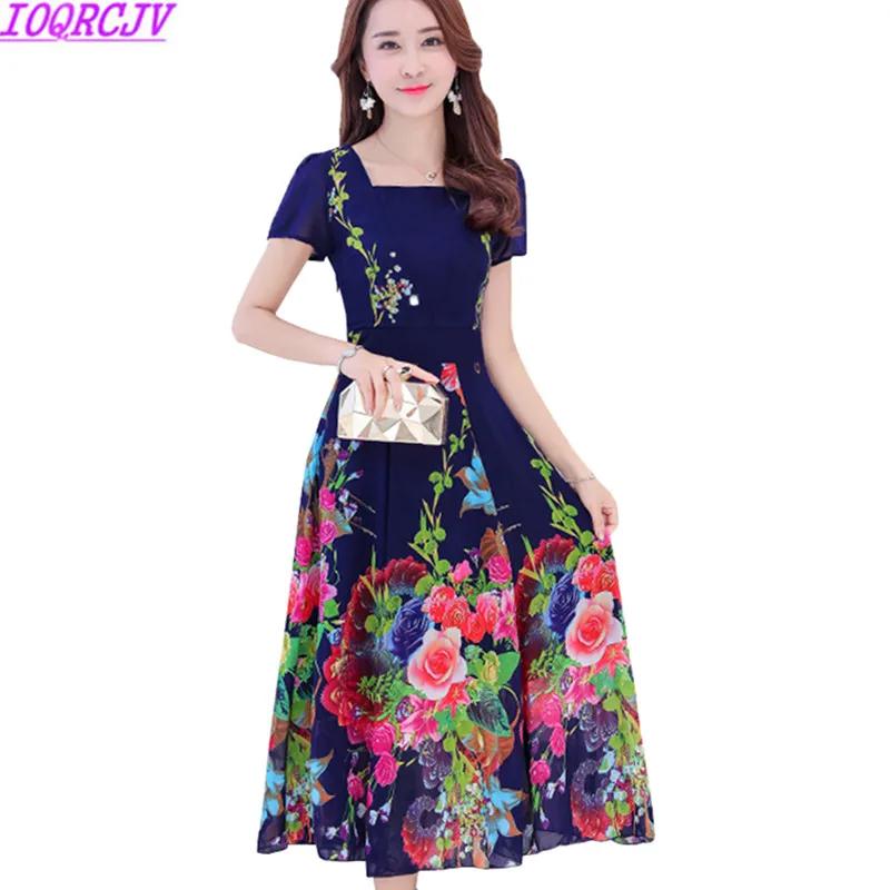 2019 Модное шифоновое Летнее Длинное Платье с принтом женское облегающее