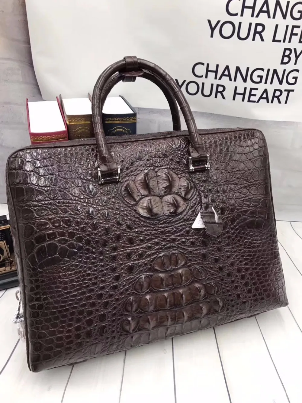 Мужской портфель из натуральной кожи аллигатора большой крокодила|case briefcase|briefcase
