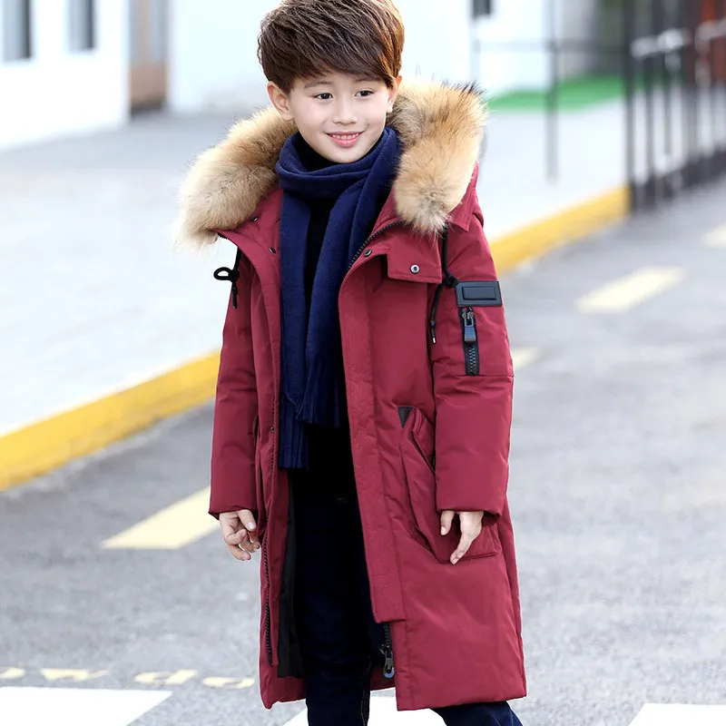 Пуховик зимний для мальчиков и девочек парка с капюшоном натуральным мехом
