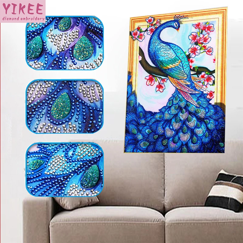 Картина из страз особой формы YIKEE 40x50 см животное павлин 5d Сделай Сам алмазная