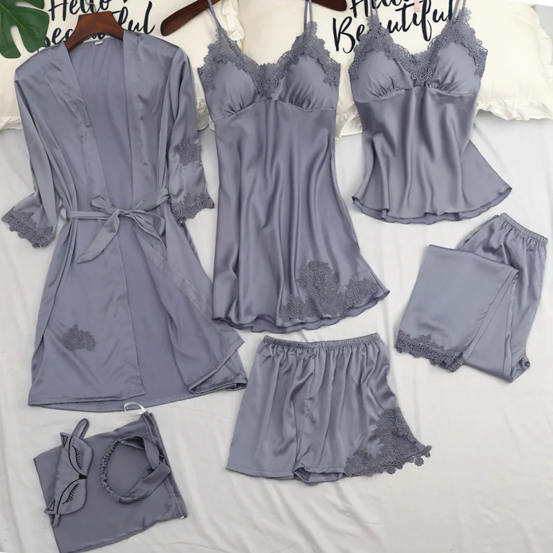 Женский топ с ремнем и штаны 7 шт. костюм пижама комплекты одежды для сна весна