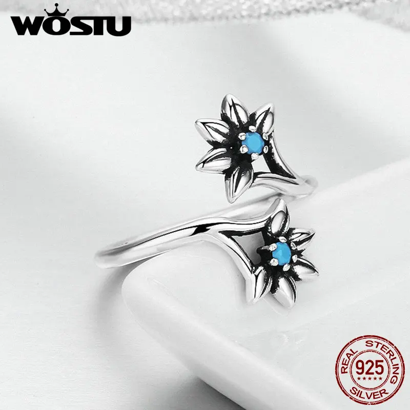 Женское синее кольцо WOSTU с ромашками из стерлингового серебра 925 пробы для