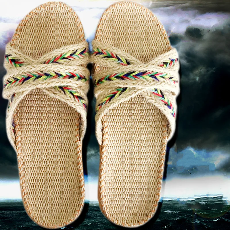 Летние льняные домашние мужские тапочки Размеры 35-45 удобные пляжные унисекс