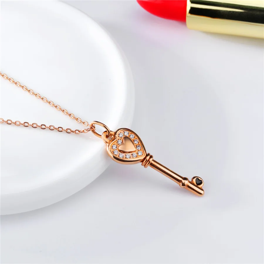 Модное розовое золото/серебро Цвет Ключ узор из нержавеющей стали кулон женский