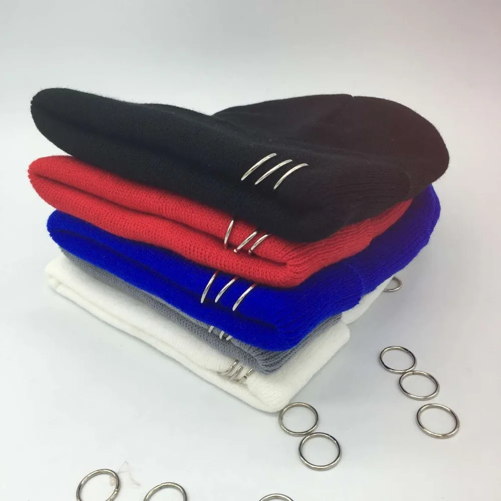 2016 NEWEST fashion 100% hand made UNIQUE IRON RINGS beanie hat cute aduit winter knitted hats | Аксессуары для одежды