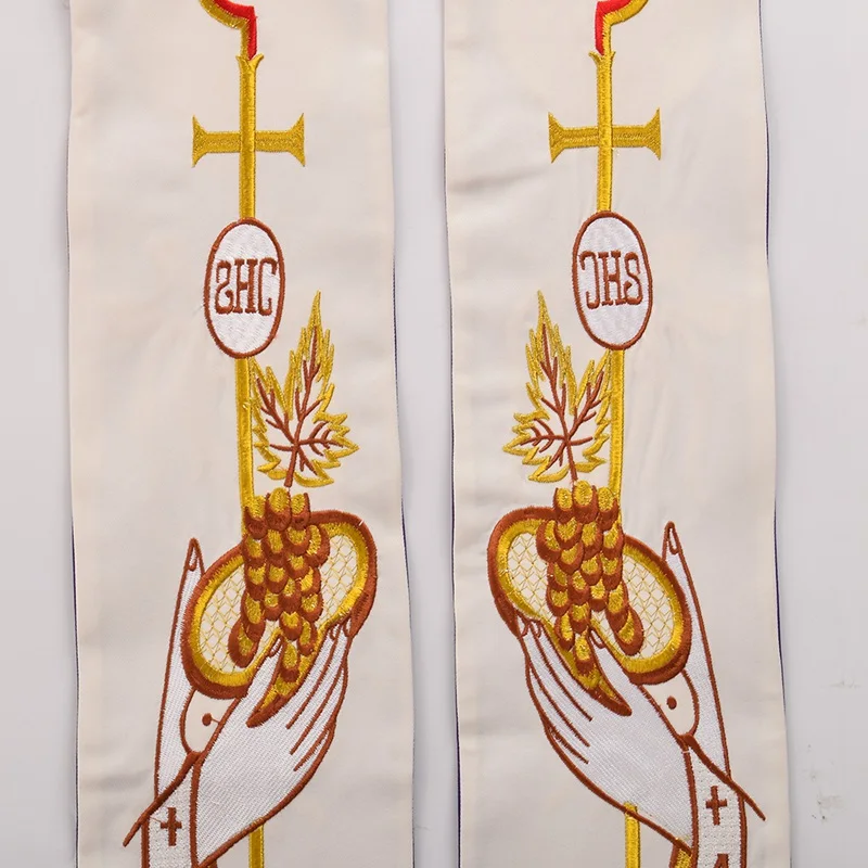 Religion Priest Scarves Stole Cross Grape Figure Embroidery Tassels Minister Clergy Formal Church Stole