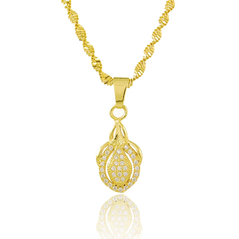 

Ожерелье из чистого золота, новое модное ожерелье с подвеской для женщин и девушек, ожерелье из желтого золота 24 карата GP, свадебные украшен...