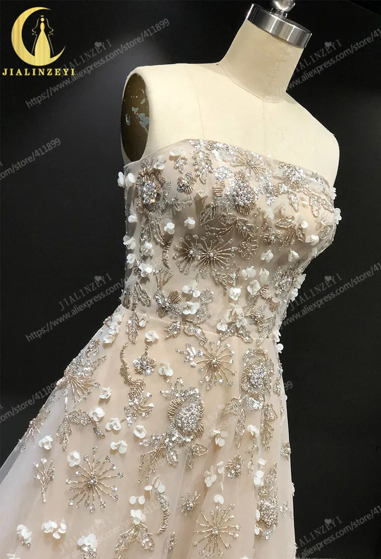 Rhine real Pictures Strapless Chamapgen and Grey Beads Sequins A-line Formal dress prom dresses arabic evening dresses long