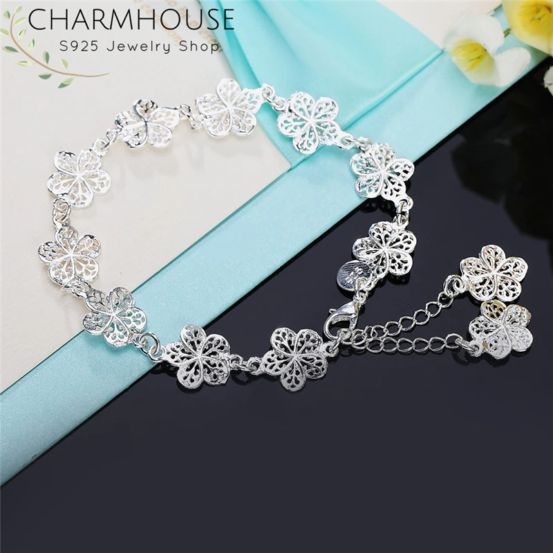 Цельные серебряные браслеты и с цветами цепочкой браслет на свадьбу женский