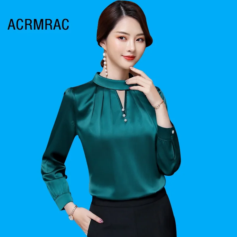 

Women shirt Slim spring Long sleeve Hollow Round neck Solid color OL Formal shirt Woman 6508