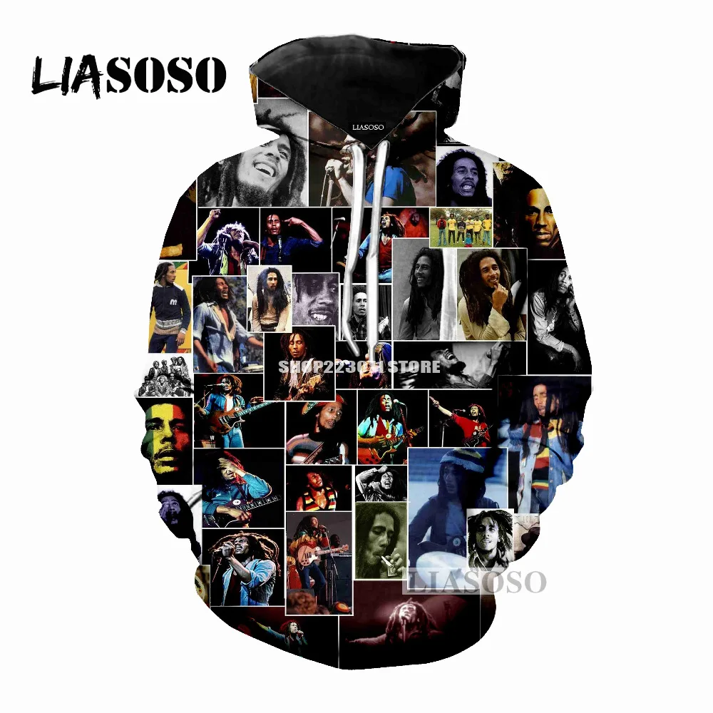 Мужская и Женская толстовка с 3D принтом LIASOSO модная брендовая Bob Marley 2019|Мужские