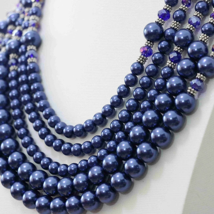 Модные erarings 5 рядов ожерелье для женщин темно-синие стеклянный кристалл счеты