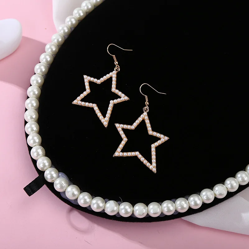 Корейские геометрические жемчужные серьги с пятиконечными звездами для девочек