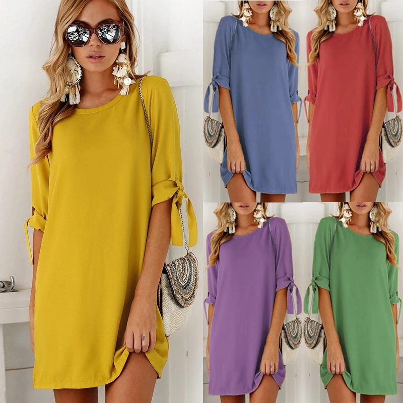 Новинка 2019 модное женское повседневное летнее Мини платье вечерние желтые