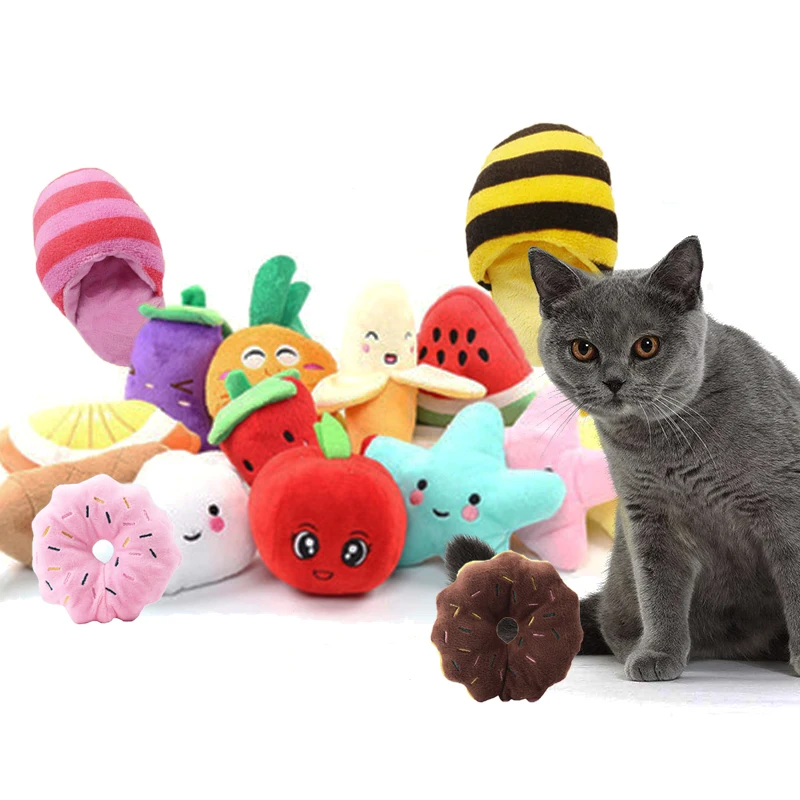 Игрушки для домашних животных игрушки кошек звук фрукты овощи курица барабан