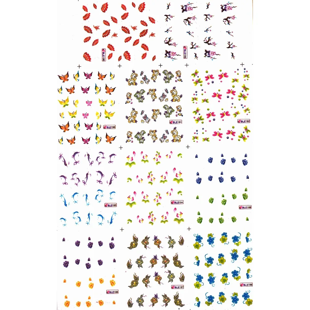 

Слайдер для дизайна ногтей, наклейки на ногти цветок, дельфин, Бабочка, дракон, муха, птица, 11 упаковок/партия