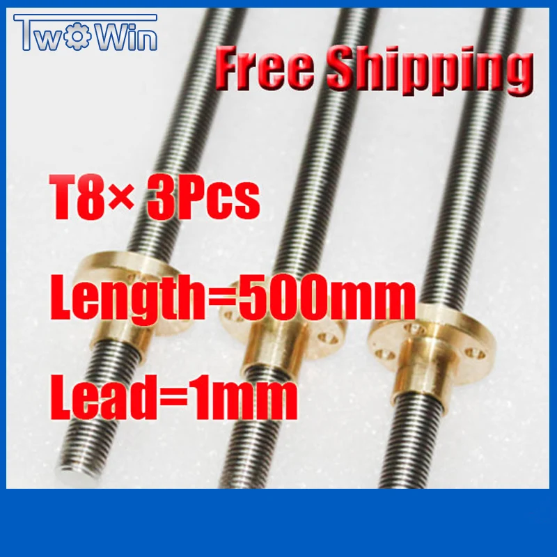 

3X T8-500mm Lead Screw 500 Length 1mm Lead 3D Printer Lead Screw CNC Parts Free Shipping