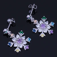 awesome snowflake multigem multicolor brown cubic zirconia silver plated drop dangle earrings v1025
