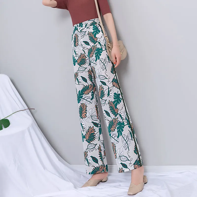 Шифоновые широкие брюки с принтом для женщин летние богемные цветочным и высокой