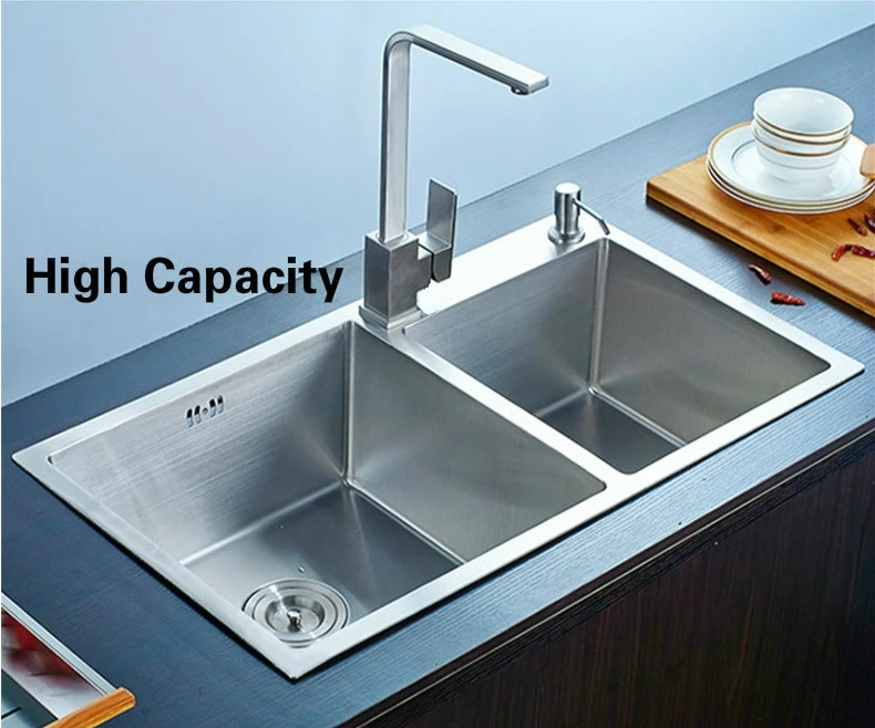Стильная маленькая кухонная мойка Vogue с двумя отделениями, удобная для мытья овощей, из прочной нержавеющей стали 304, 78x43 см, с бесплатной доставкой.