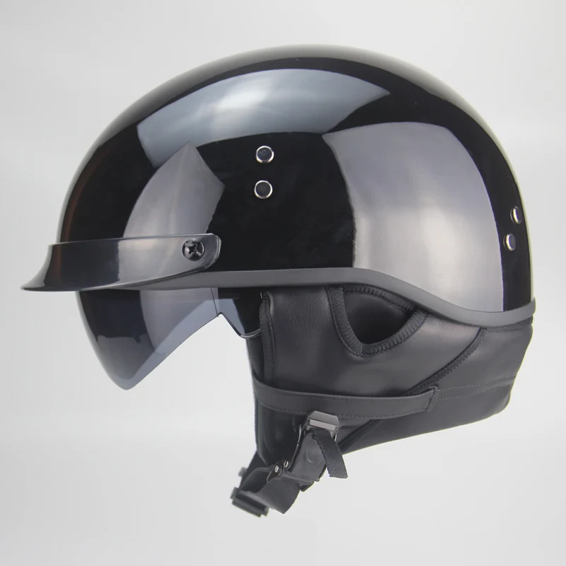 Moto rcycle шлем cascos para moto открытый Половина лица casco moto Винтаж jet capacetes de moto ciclista с двойным объективом - Цвет: Bright black