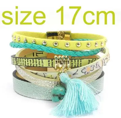 yellow 17cm Wellmore летний кожаный браслет, 5 цветов, женские браслеты с подвесками, богемные браслеты и бижутерии, браслетов для женщин B16001 - Окраска металла: yellow 17cm