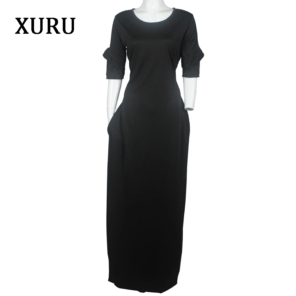 XURU, осеннее платье-карандаш, черное, желтое, красное, с коротким рукавом, облегающее, с карманами, длинное платье, элегантное, женское, повседневное, вечернее платье
