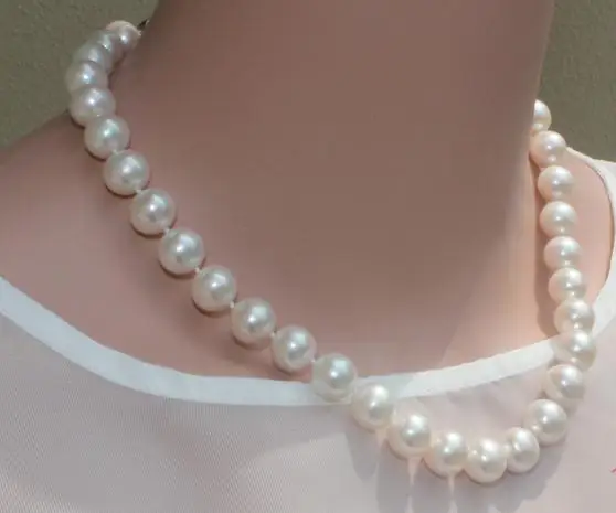 classic 9-10mm south sea round white pearl necklace 18inch