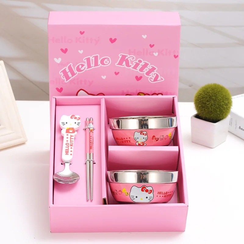 Подарок hello kitty мультяшная миска из нержавеющей стали для супа детская посуда набор столовых приборов