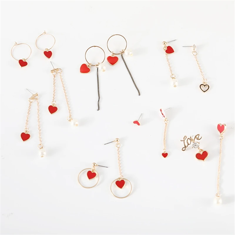 2018 новый красный любящее сердце в форме сердца серьги виде капель с Корея