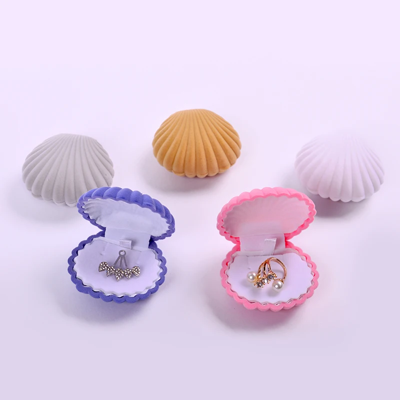 Бархатная коробка для ювелирных изделий в форме ракушки обручальное кольцо