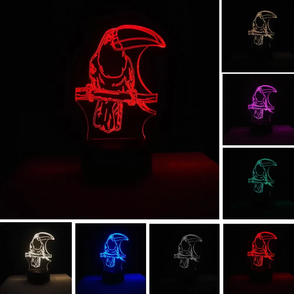 Новинка попугай птица 3D 7 цветов LED USB сенсорный ночник изменение романтическая