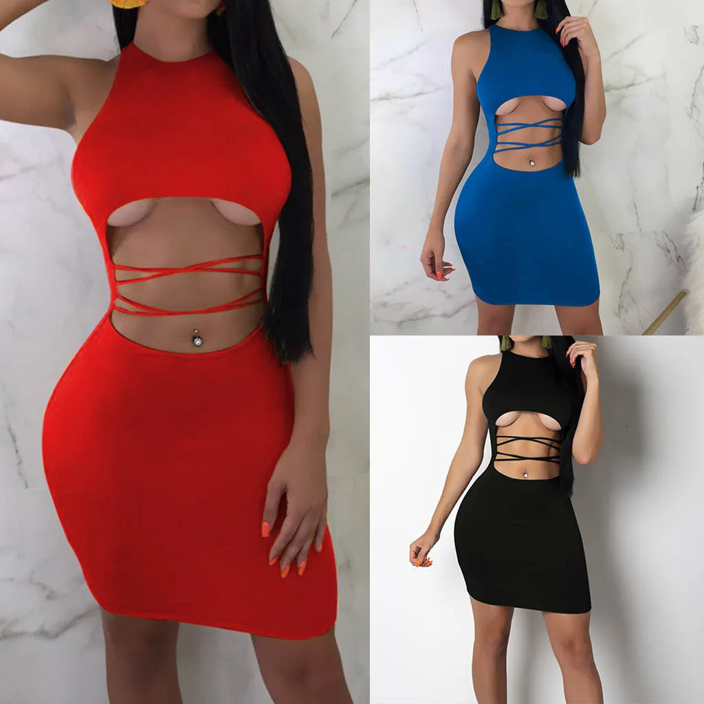 Женское сексуальное платье черное без рукавов с асимметричным ажурным крестом